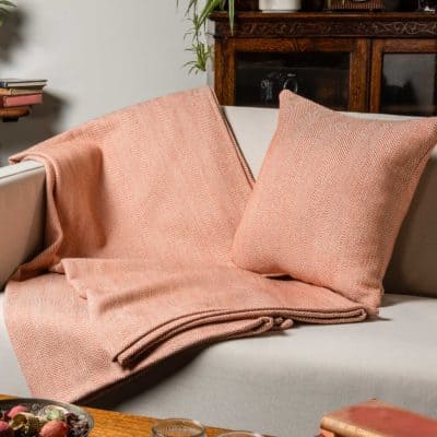 Faux Wool Linen Blend Herringbone XL Rectangular Cushion in Burnt Orange
