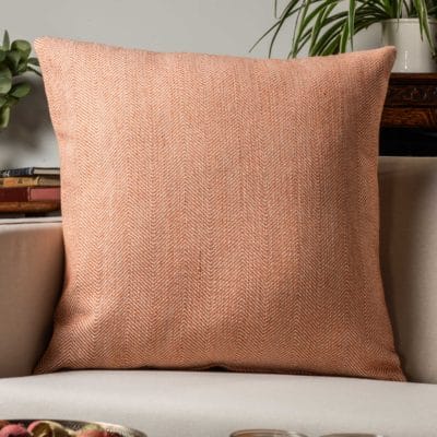 Faux Wool Linen Blend Herringbone Extra-Large Cushion in Burnt Orange
