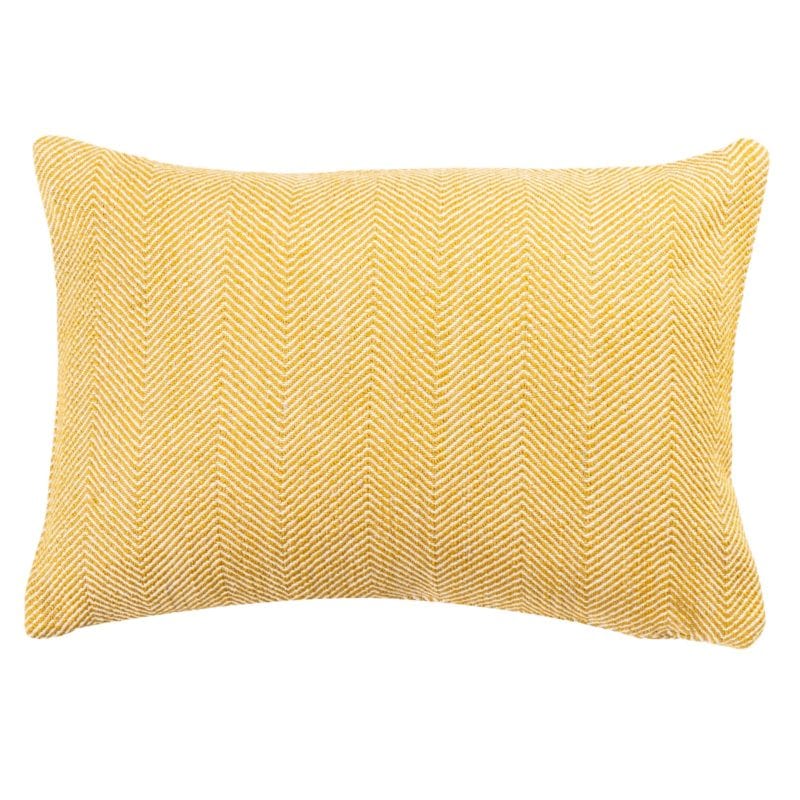 Faux Wool Linen Blend Herringbone Boudoir Cushion in Ochre Yellow