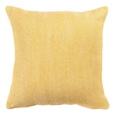 Faux Wool Linen Blend Herringbone Cushion in Ochre Yellow