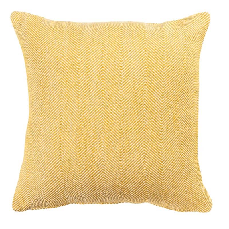 Faux Wool Linen Blend Herringbone Cushion in Ochre Yellow