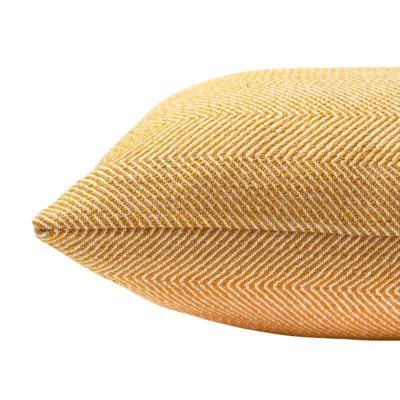Faux Wool Linen Blend Herringbone Cushion in Ochre Yellow