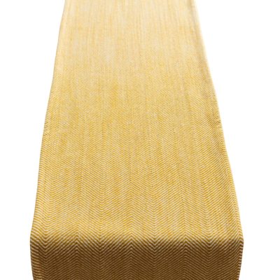 Faux Wool Linen Blend Herringbone Table Runner in Ochre Yellow