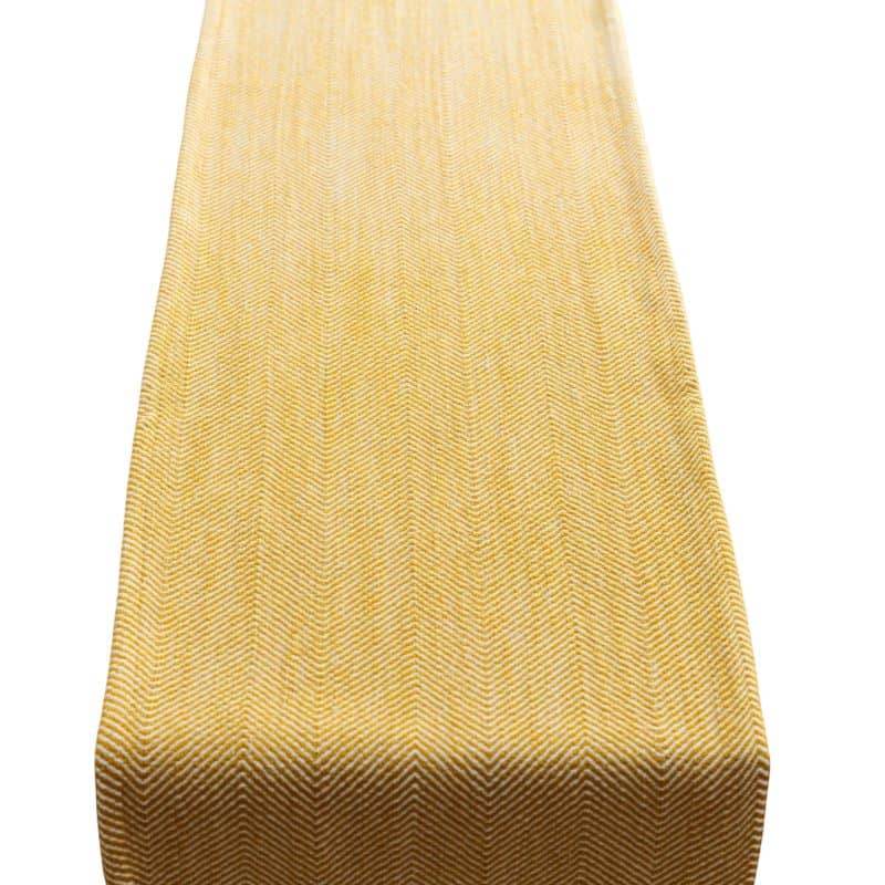 Faux Wool Linen Blend Herringbone Table Runner in Ochre Yellow