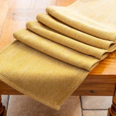 Faux Wool Linen Blend Herringbone Table Runner in Ochre Yellow