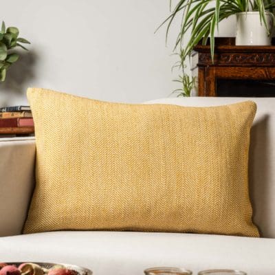 Faux Wool Linen Blend Herringbone XL Rectangular Cushion in Ochre Yellow