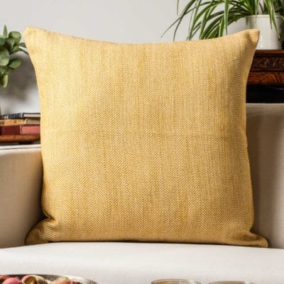 Faux Wool Linen Blend Herringbone Extra-Large Cushion in Ochre Yellow
