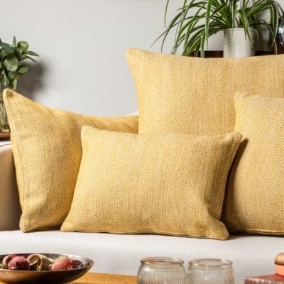 Faux Wool Linen Blend Herringbone Extra-Large Cushion in Ochre Yellow