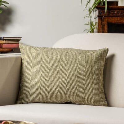Faux Wool Linen Blend Herringbone Boudoir Cushion in Green