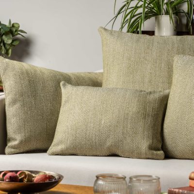Faux Wool Linen Blend Herringbone Boudoir Cushion in Green