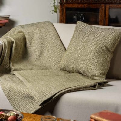 Faux Wool Linen Blend Herringbone Boudoir Cushion in Green