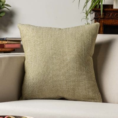 Faux Wool Linen Blend Herringbone Cushion in Green