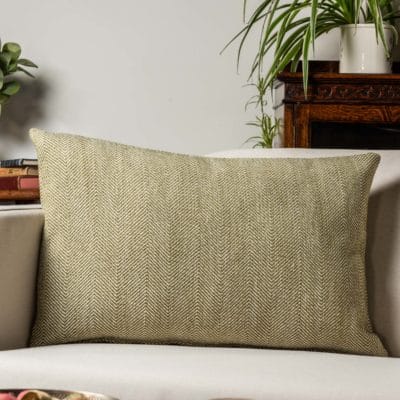 Faux Wool Linen Blend Herringbone XL Rectangular Cushion in Green