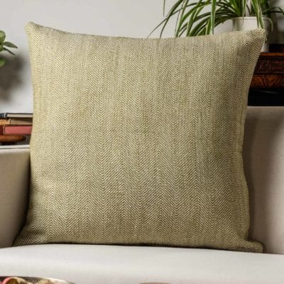 Faux Wool Linen Blend Herringbone Extra-Large Cushion in Green