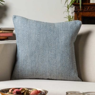 Faux Wool Linen Blend Herringbone Cushion in Navy Blue