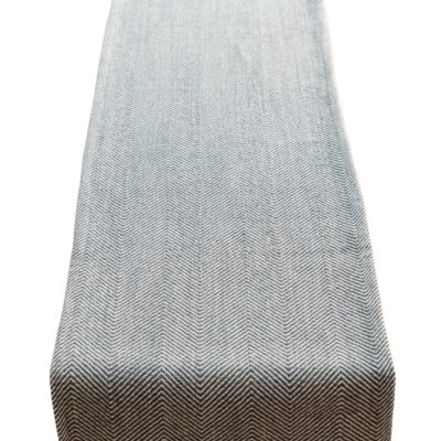 Faux Wool Linen Blend Herringbone Table Runner in Navy Blue