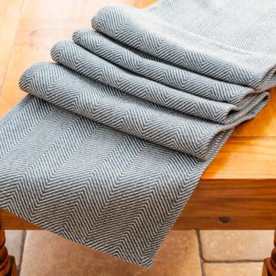 Faux Wool Linen Blend Herringbone Table Runner in Navy Blue