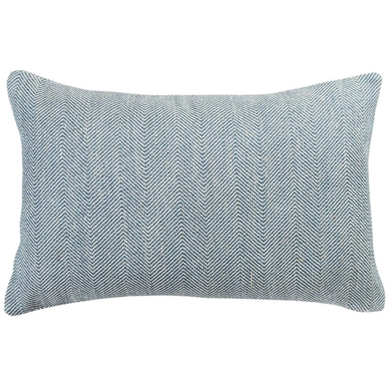 Faux Wool Linen Blend Herringbone XL Rectangular Cushion in Navy Blue