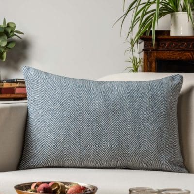 Faux Wool Linen Blend Herringbone XL Rectangular Cushion in Navy Blue
