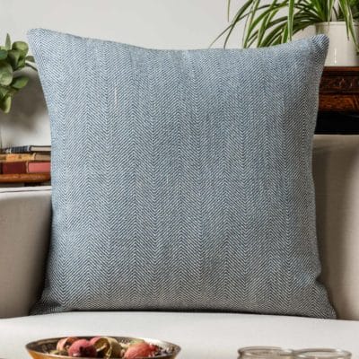 Faux Wool Linen Blend Herringbone Extra-Large Cushion in Navy Blue