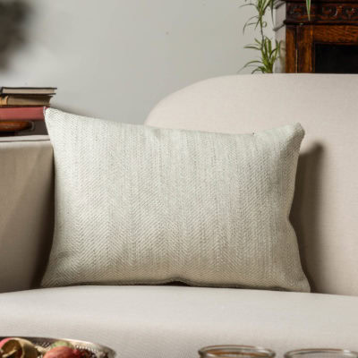 Faux Wool Linen Blend Herringbone Boudoir Cushion in Duck Egg