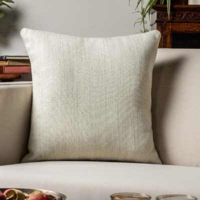 Faux Wool Linen Blend Herringbone Cushion in Duck Egg