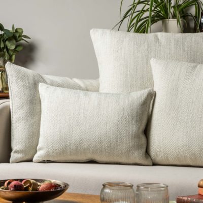 Faux Wool Linen Blend Herringbone Cushion in Duck Egg