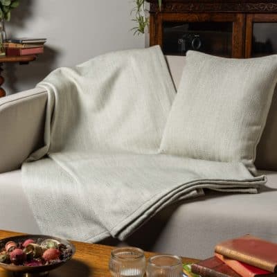 Faux Wool Linen Blend Herringbone Cushion in Duck Egg