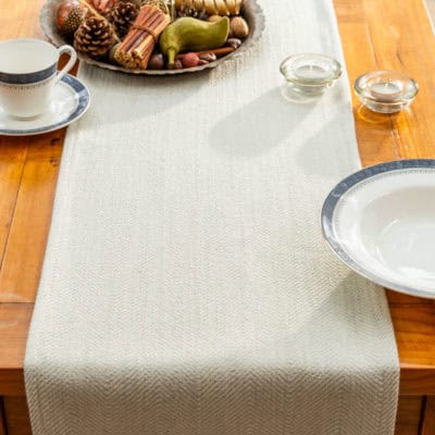 Faux Wool Linen Blend Herringbone Table Runner in Duck Egg Blue