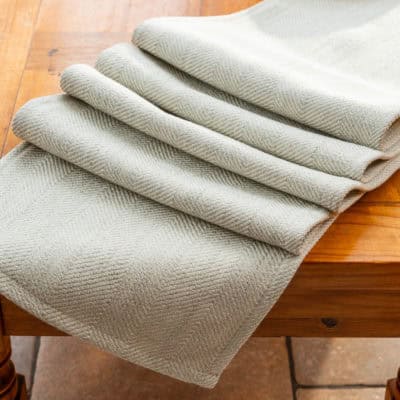 Faux Wool Linen Blend Herringbone Table Runner in Duck Egg Blue
