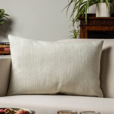 Faux Wool Linen Blend Herringbone XL Rectangular Cushion in Duck Egg