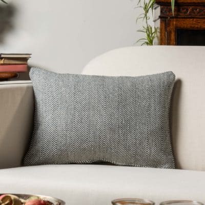 Faux Wool Linen Blend Herringbone Boudoir Cushion in Grey