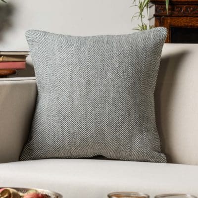 Faux Wool Linen Blend Herringbone Cushion in Grey