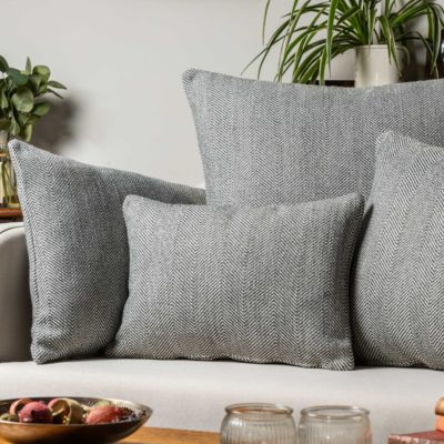 Faux Wool Linen Blend Herringbone Cushion in Grey