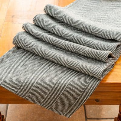 Faux Wool Linen Blend Herringbone Table Runner in Grey