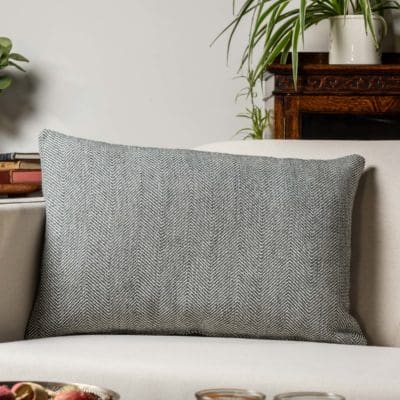 Faux Wool Linen Blend Herringbone XL Rectangular Cushion in Grey