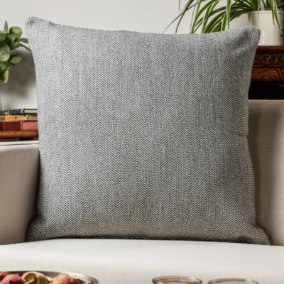 Faux Wool Linen Blend Herringbone Extra-Large Cushion in Grey