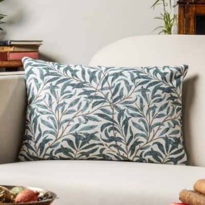 Willow Branch Tapestry Boudoir Cushion in Duck Egg Blue