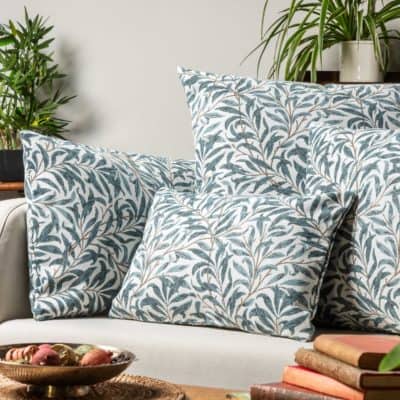 Willow Branch Tapestry Boudoir Cushion in Duck Egg Blue