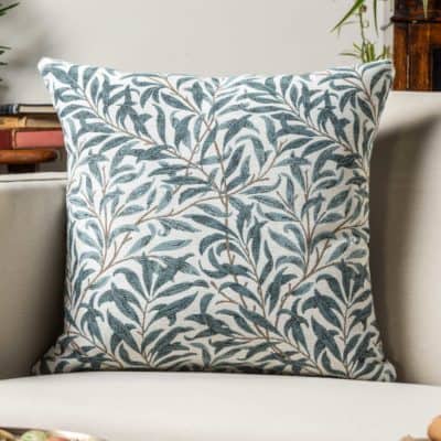 Willow Branch Tapestry Cushion in Duck Egg Blue