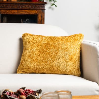 Cuddle Chenille Boucle Boudoir Cushion in Ochre Yellow