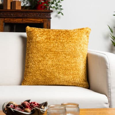Cuddle Chenille Boucle Cushion in Ochre Yellow