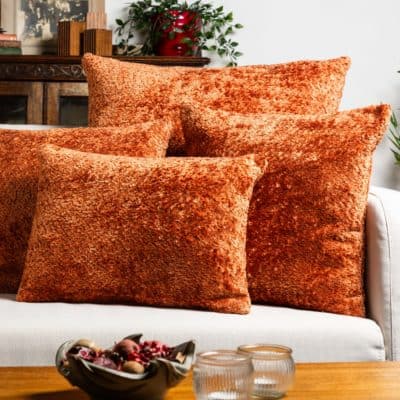 Cuddle Chenille Boucle Cushion in Burnt Orange