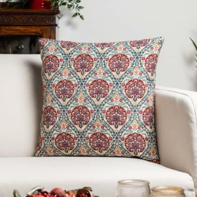 Palace Courtyard Tapestry Cushion in Claret