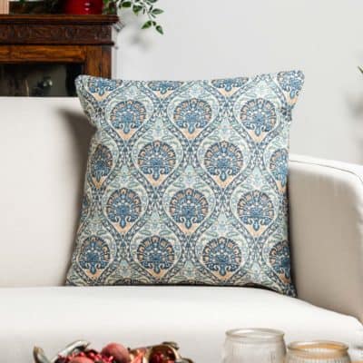 Palace Courtyard Tapestry Cushion in Blue