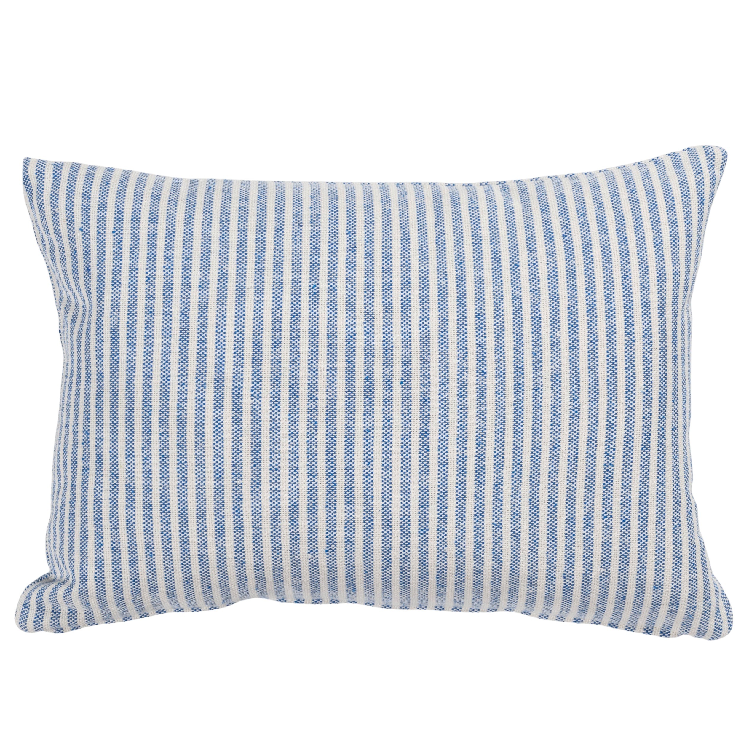 Woven Ticking Stripe Boudoir Cushion in Soft Blue