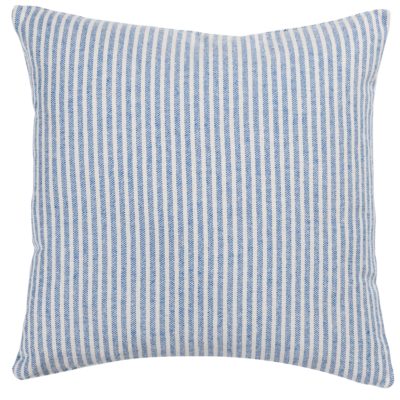 Woven Ticking Stripe Cushion in Soft Blue