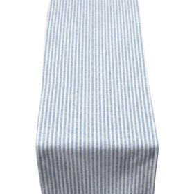 Woven Ticking Stripe Table Runner in Soft Blue