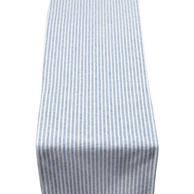 Woven Ticking Stripe Table Runner in Soft Blue