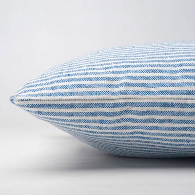 Woven Ticking Stripe XL Rectangular Cushion in Soft Blue